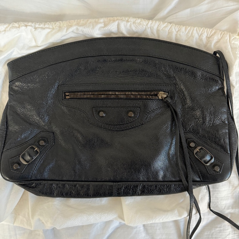 Balenciaga Black Lambskin Leather Premier Clutch Classic Hardware
